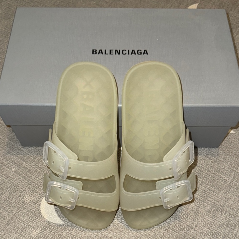 Balenciaga Cream Slide Sandals